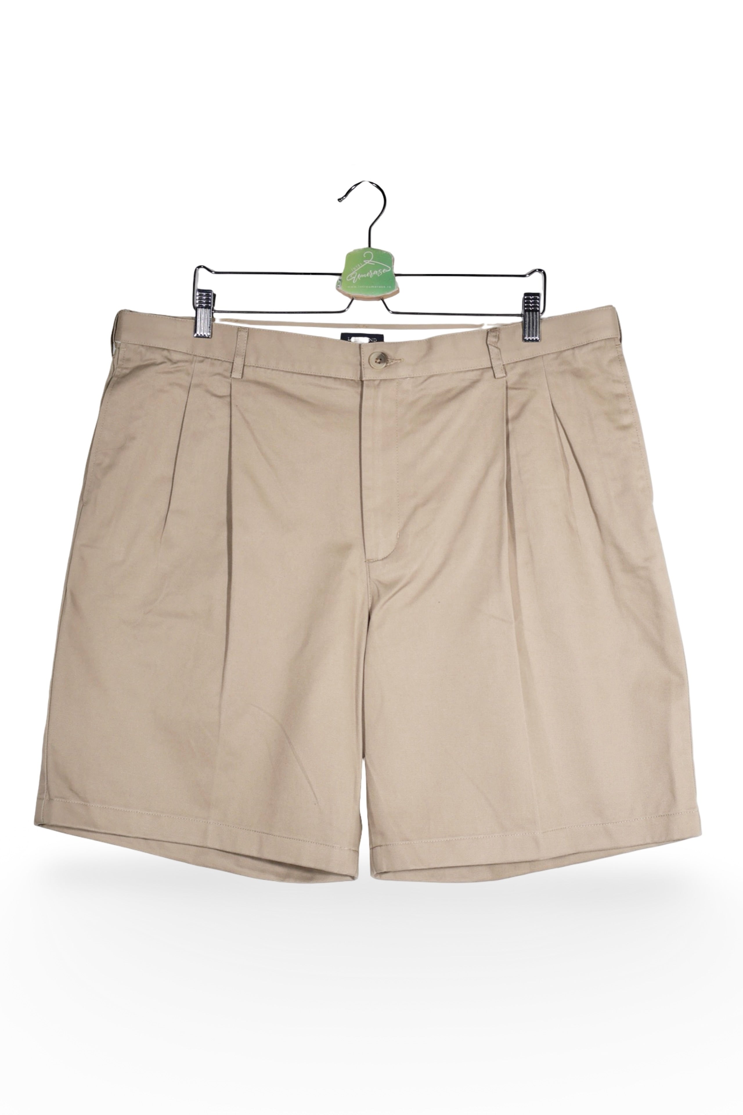 Pantaloni scurți - Lands' End bej din bumbac cu croială plisată – XXL – Bărbați - fata