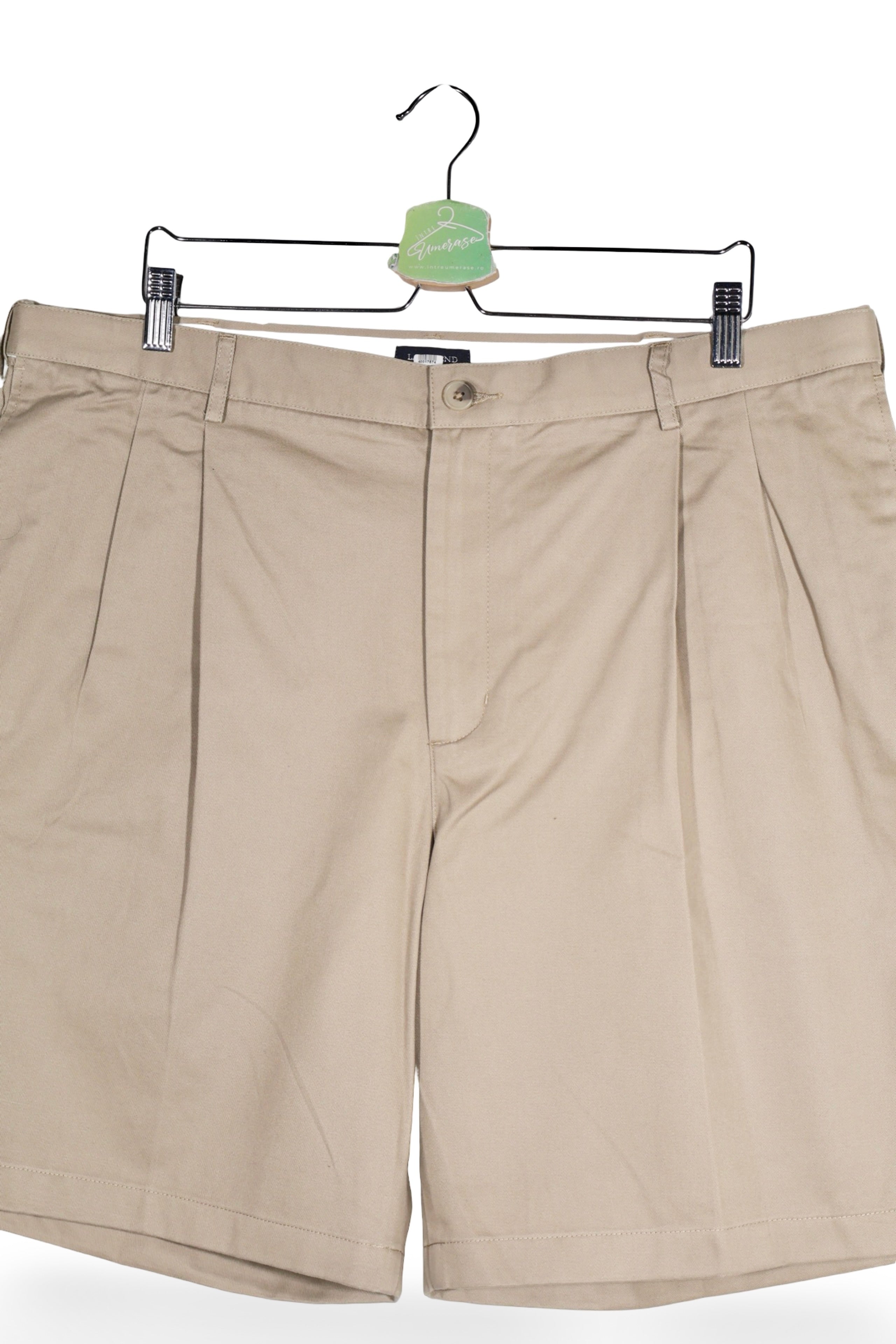 Pantaloni scurți - Lands' End bej din bumbac cu croială plisată – XXL – Bărbați - detaliu
