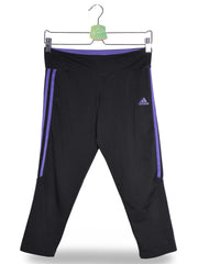 Colanti 2/3 adidas negru cu accente mov/lila mărime S vedere din față second-hand premium