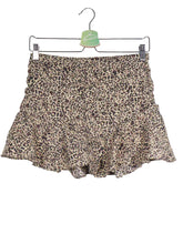 Pantaloni scurti tip fusta ZARA bej cu print leopard mărime XS vedere din față second-hand premium