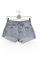 Blugi scurți - Levi's albaștri deschiși din denim cu tiv răsucit – S – Femei - fata