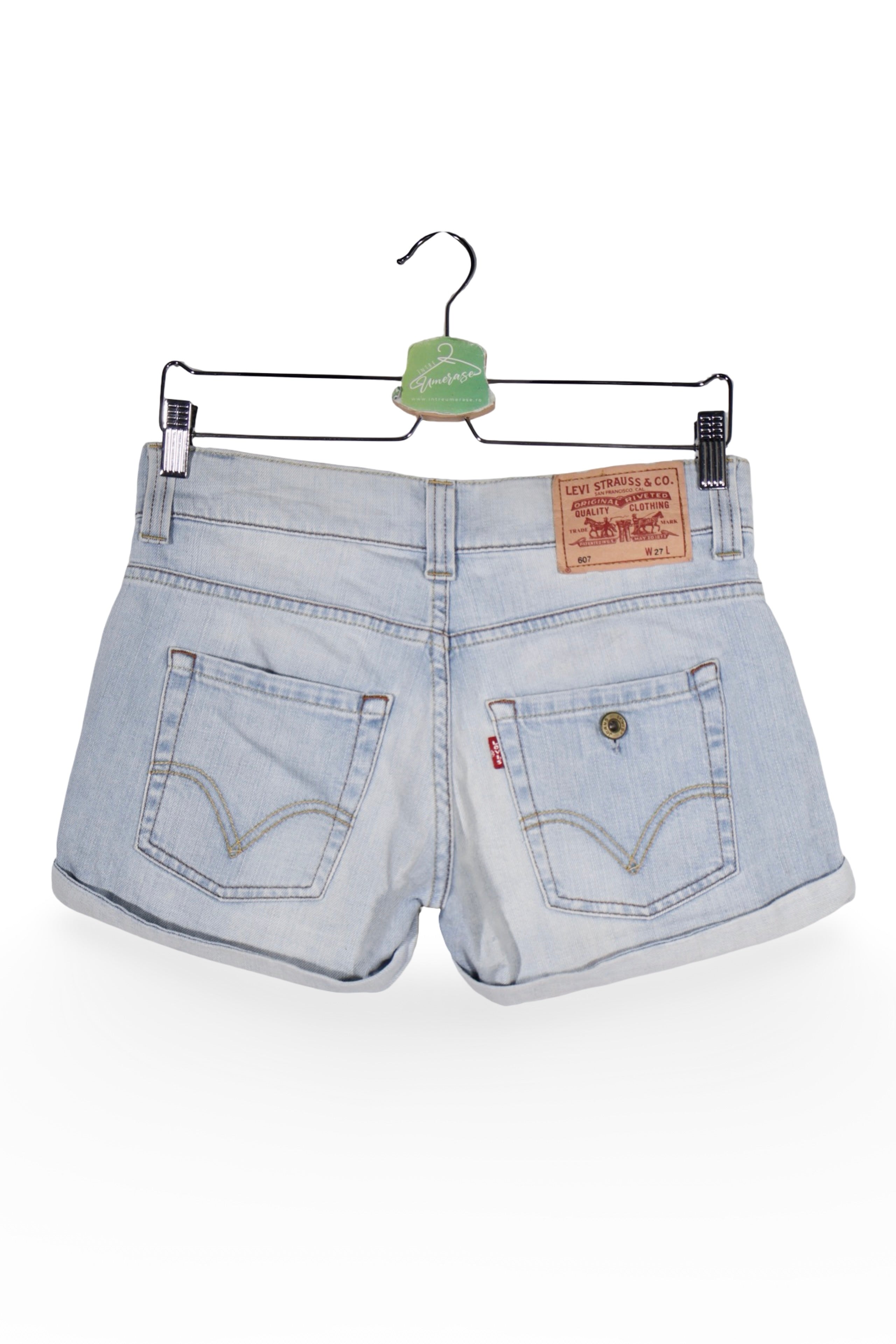 Blugi scurți - Levi's albaștri deschiși cu croială scurtă răsucită – M – Femei - detaliu