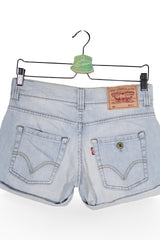 Blugi scurți - Levi's albaștri deschiși cu croială scurtă răsucită – M – Femei - spate