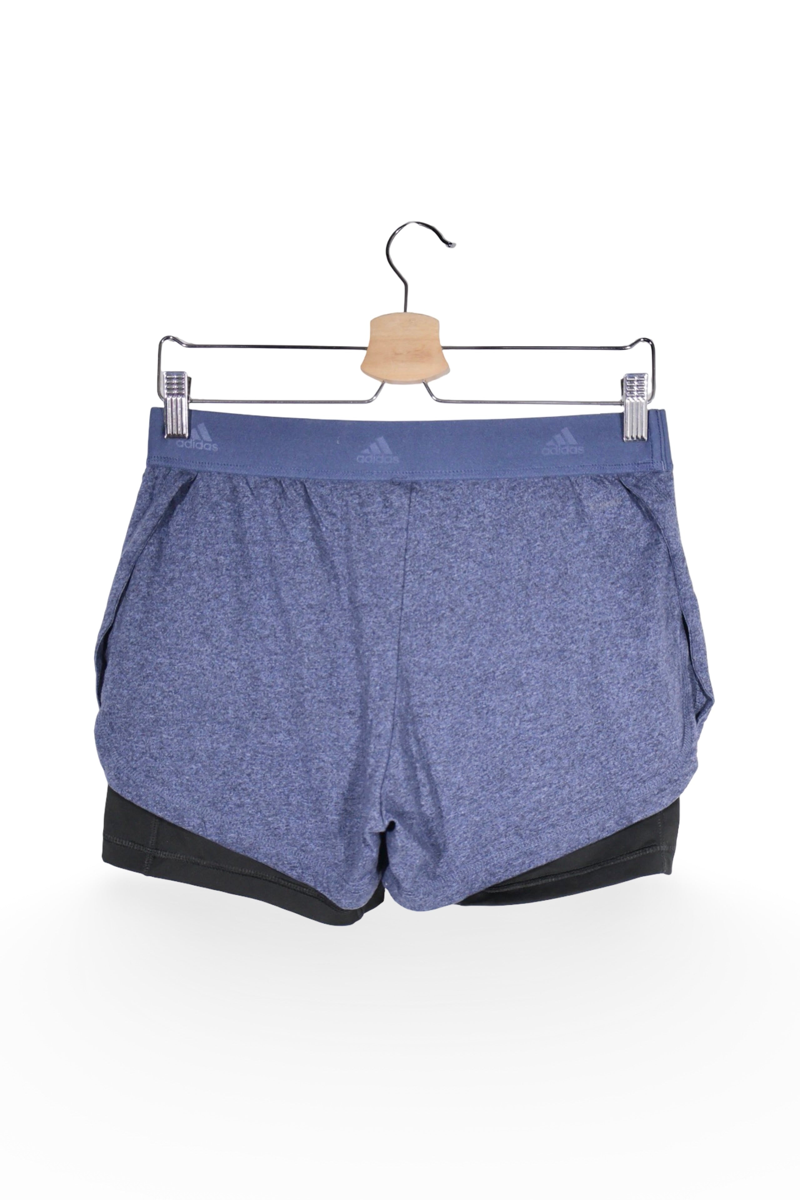 Pantaloni scurți - Adidas gri-albastrui din material tehnic cu strat dublu – S – Femei - spate