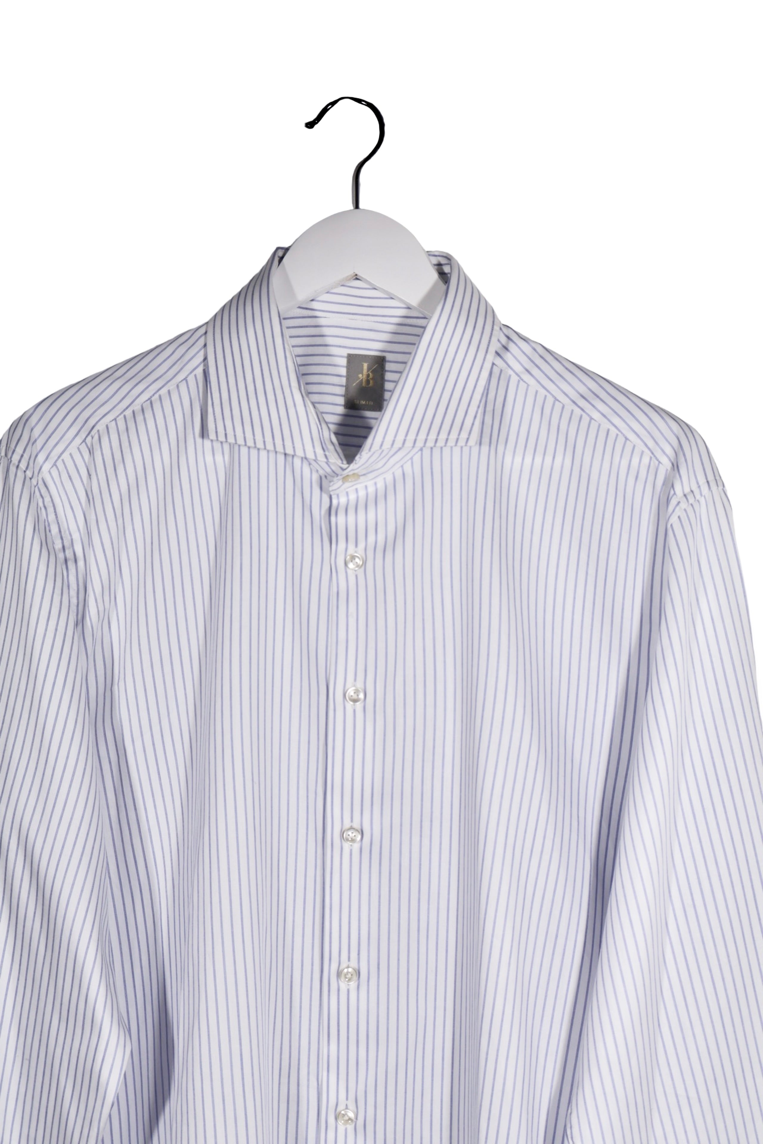 Cămașă - Jacques Britt albă cu dungi albastre și croială slim fit – XL – Bărbați - detaliu