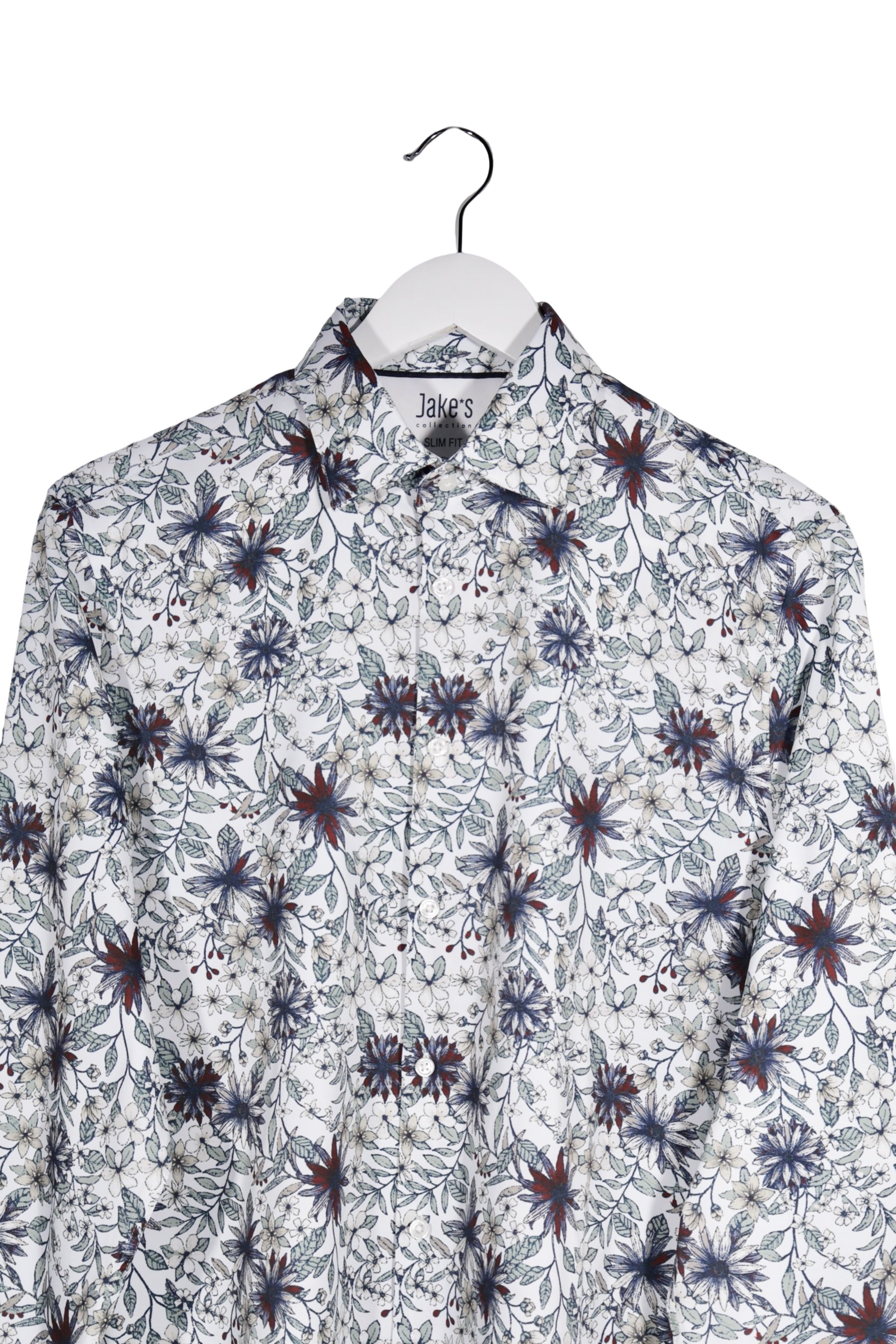 Cămașă - Jake's alb cu imprimeu floral si croiala slim fit – S – Bărbați - detaliu