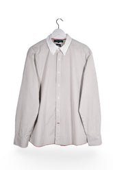 Cămașă - Tommy Hilfiger alb-bej in dungi fine cu guler contrastant – XL – Bărbați - fata