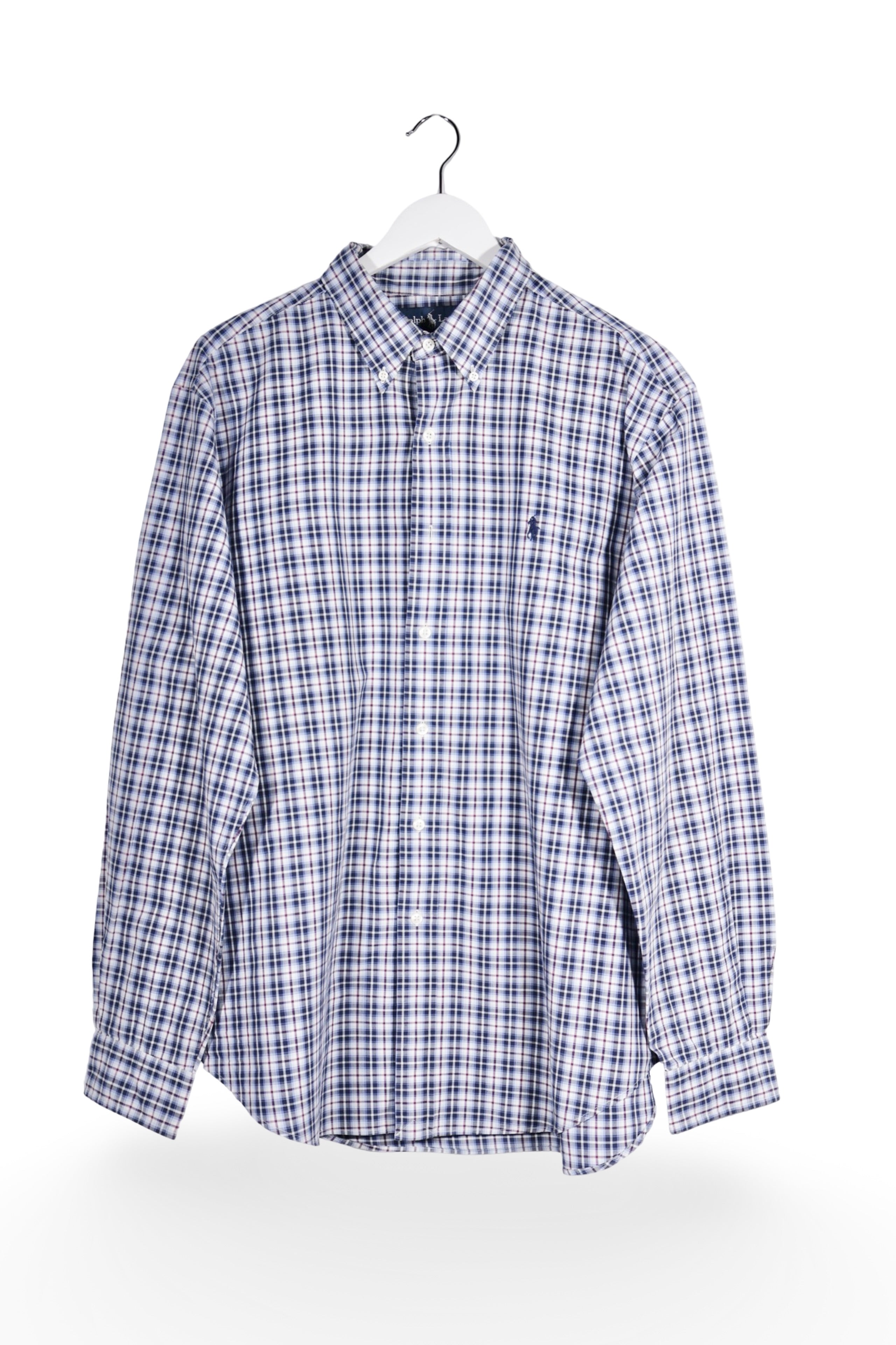 Cămașă - RALPH LAUREN albă cu carouri bleumarin și roșii, din bumbac – XL – Bărbați - fata