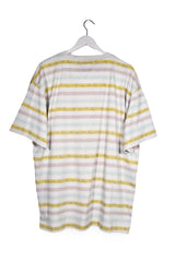 Tricou - Karl Kani alb crem cu dungi pastel si imprimeu repetat – XXL – Bărbați - spate