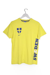 Tricou - NIKE galben din bumbac cu print frontal si spate grafic – S – Femei - fata