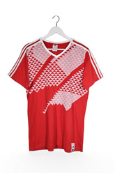 Tricou - Adidas roșu cu print geometric alb – L – Bărbați - fata