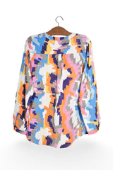 Bluză - Premium multicolor cu imprimeu geometric si decolteu in V – XL – Femei - spate