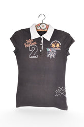 Tricou - La Martina negru cu guler alb si imprimeuri sport – S – Femei - fata