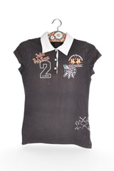 Tricou - La Martina negru cu guler alb si imprimeuri sport – S – Femei - fata
