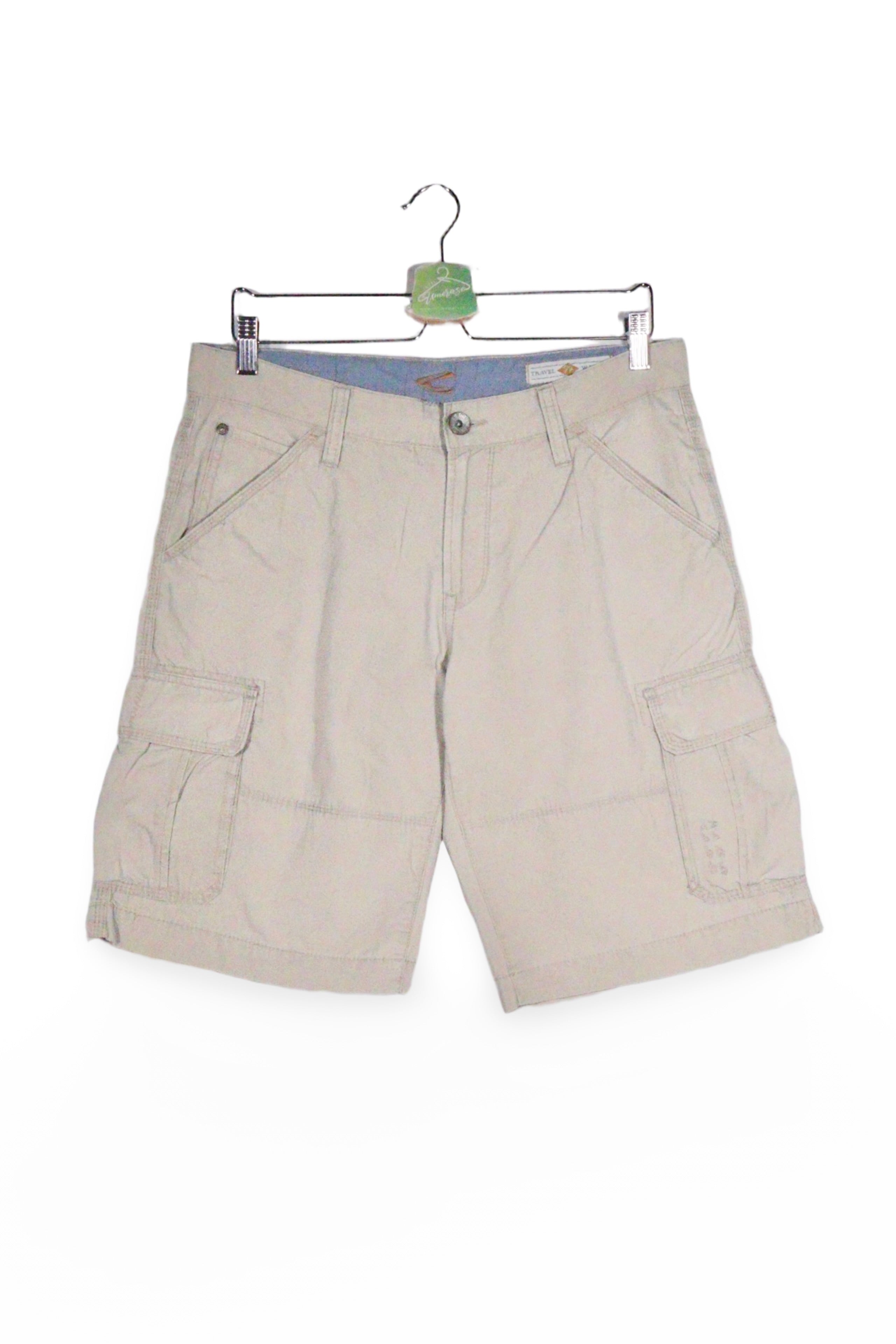 Pantaloni scurți - Camel bej din bumbac cu buzunare cargo – M – Bărbați - fata