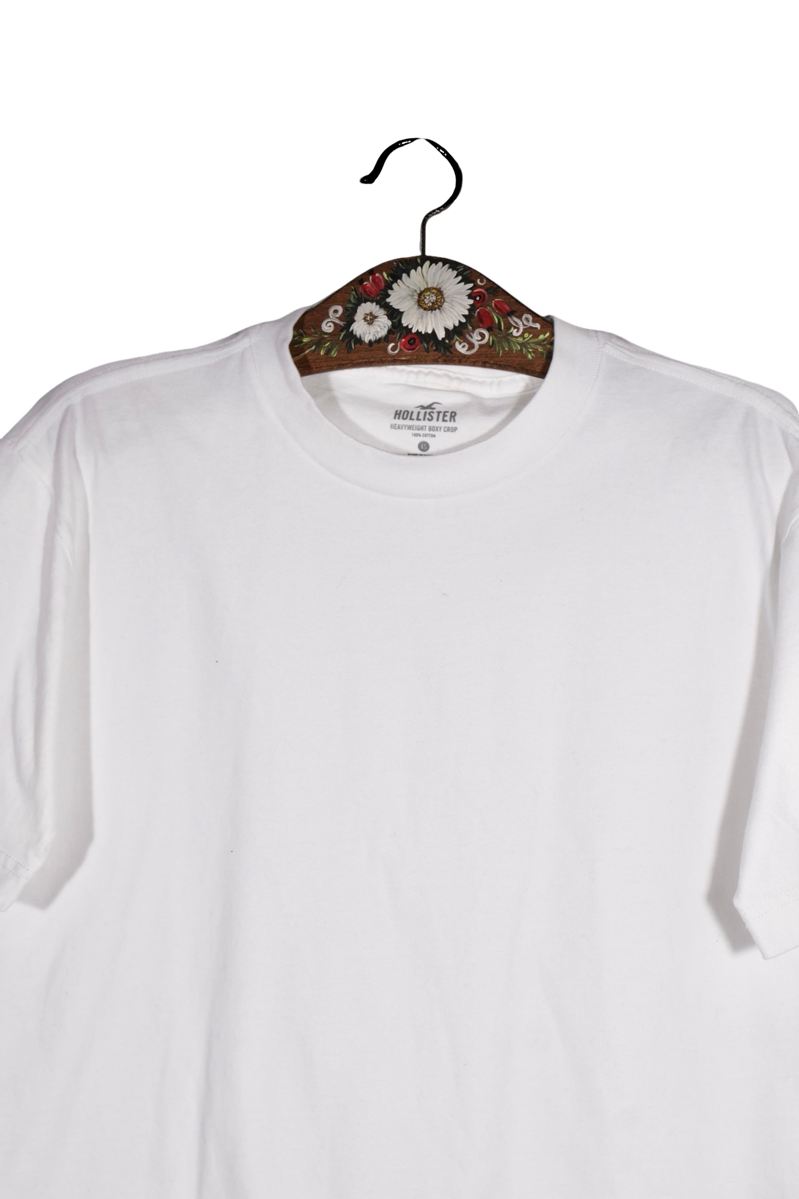 Tricou - Hollister alb din bumbac cu croiala boxy crop – XS – Femei - detaliu