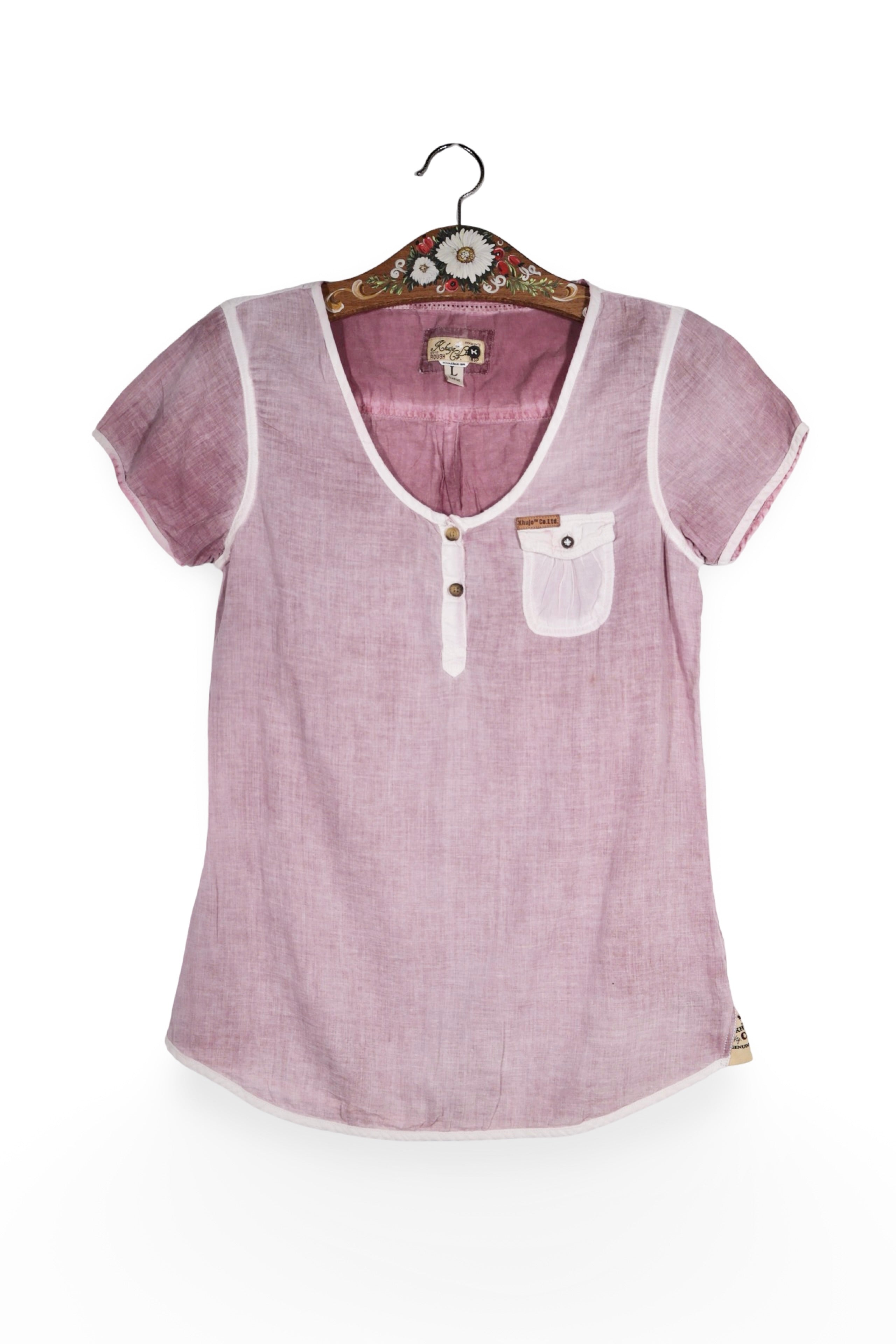 Tricou - Khujo lila din bumbac cu croiala lejera – L – Femei - fata
