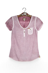Tricou - Khujo lila din bumbac cu croiala lejera – L – Femei - fata