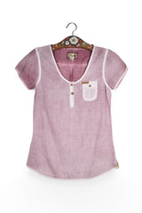 Tricou - Khujo lila din bumbac cu croiala lejera – L – Femei - fata