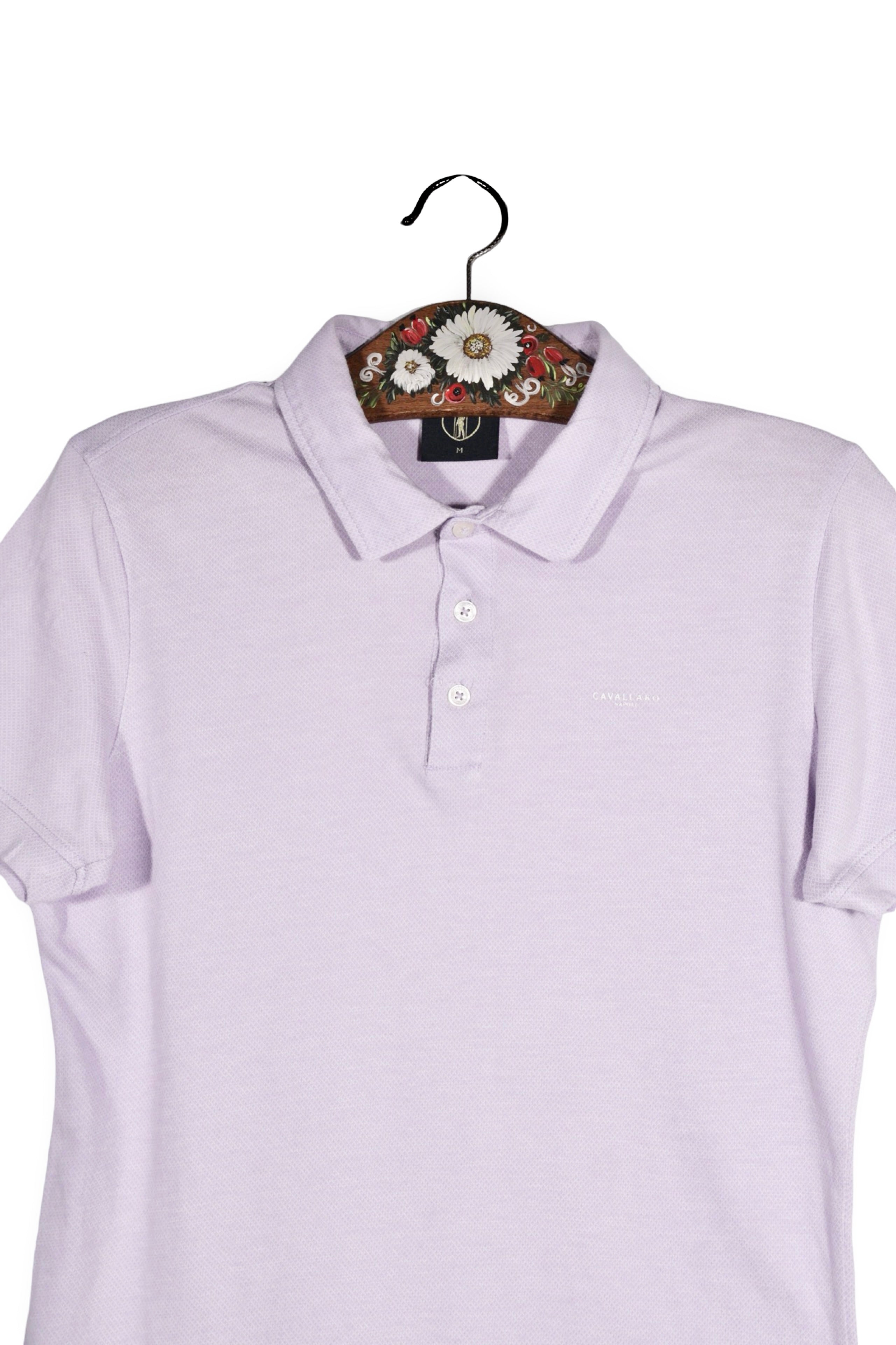 Tricou - Premium lila din bumbac cu guler polo – M – Femei - detaliu