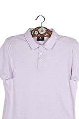 Tricou - Premium lila din bumbac cu guler polo – M – Femei - detaliu