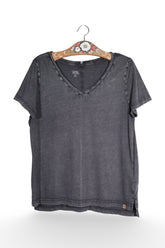 Tricou - Camel gri inchis spalacit, cu decolteu in V – L – Femei - fata