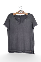 Tricou - Camel gri inchis spalacit, cu decolteu in V – L – Femei - fata