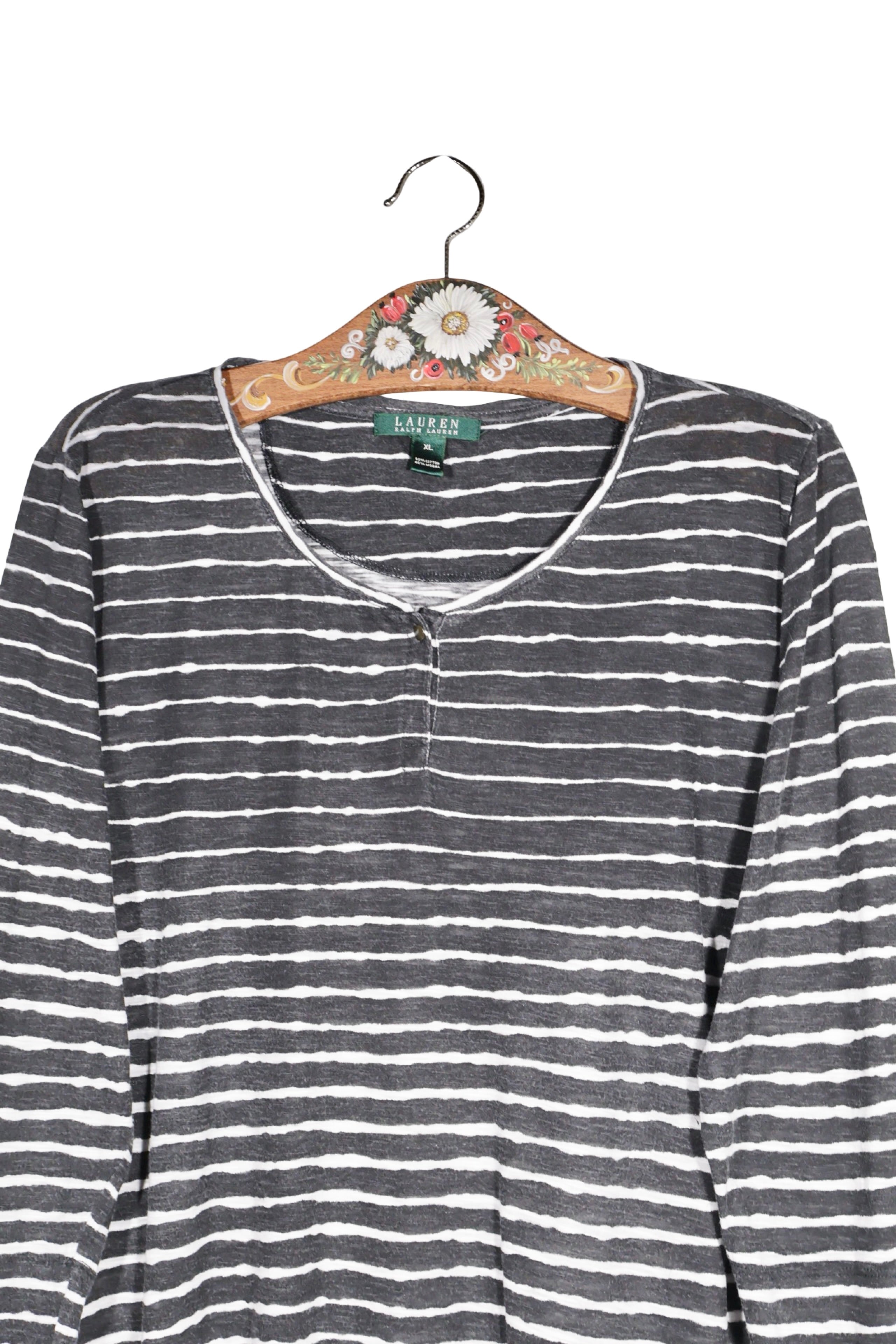 Bluză - Ralph Lauren neagra in dungi albe cu croiala lejera – XL – Femei - detaliu