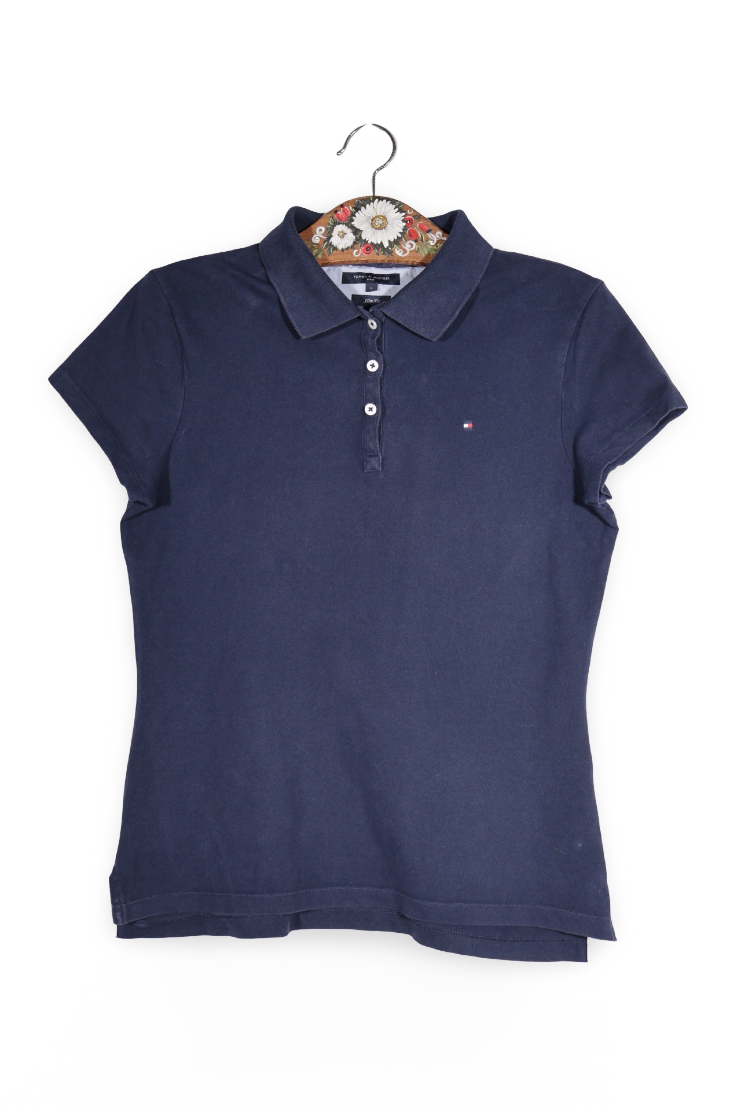 Tricou - Tommy Hilfiger bleumarin din bumbac cu croială slim fit – L – Femei - fata