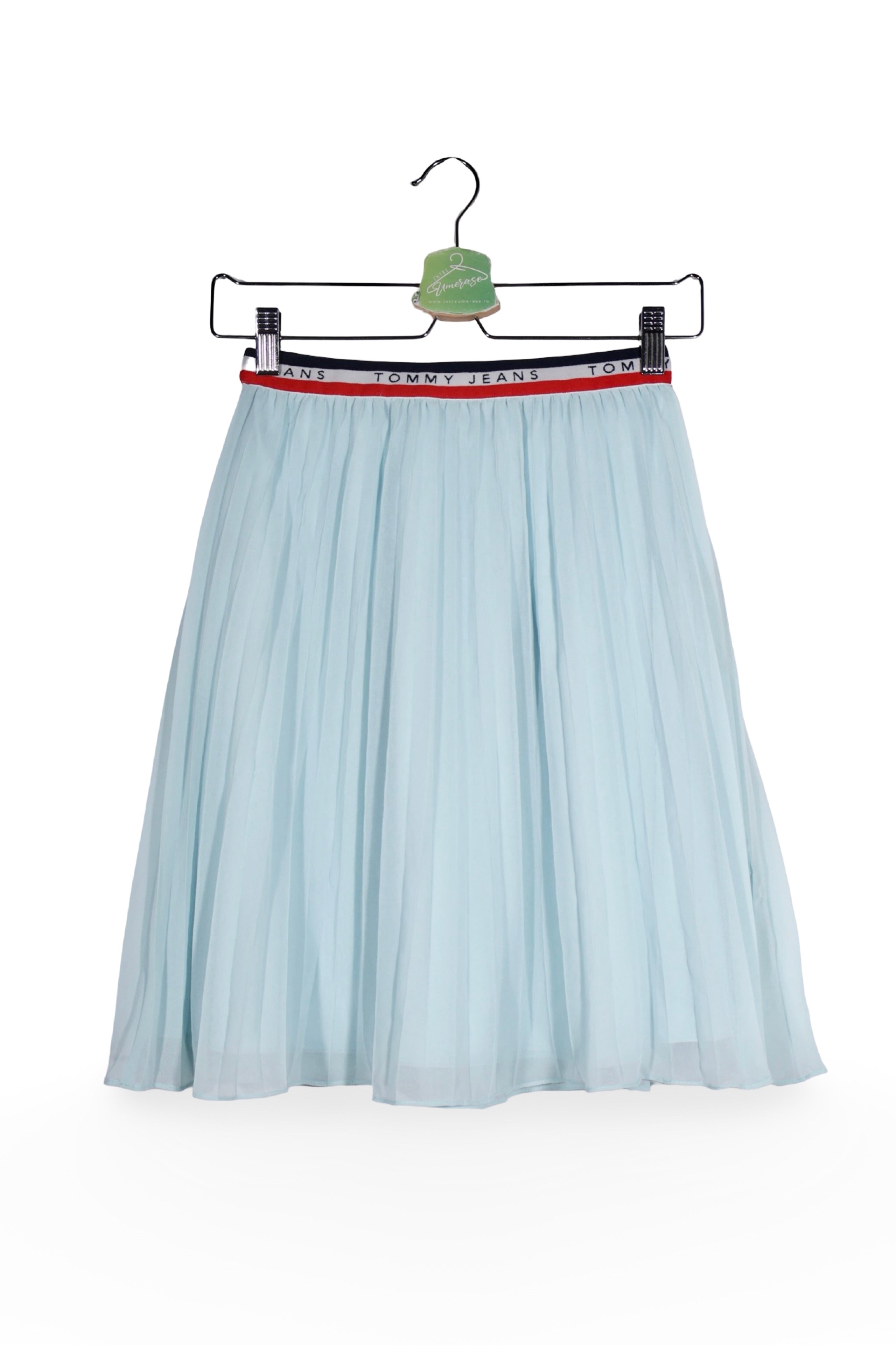 Fustă - Tommy Hilfiger albastru deschis plisată din material fluid – S – Femei - fata