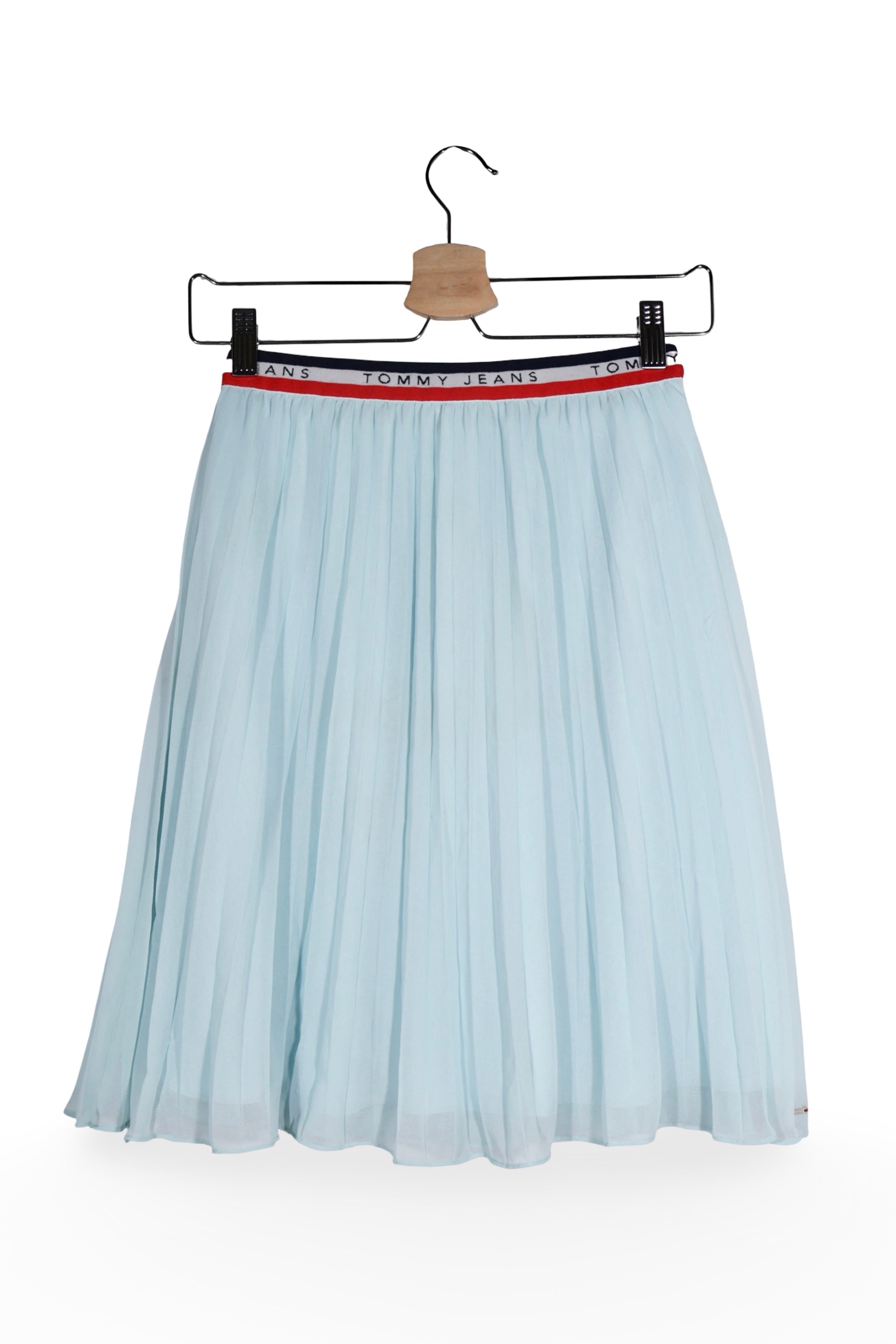 Fustă - Tommy Hilfiger albastru deschis plisată din material fluid – S – Femei - spate