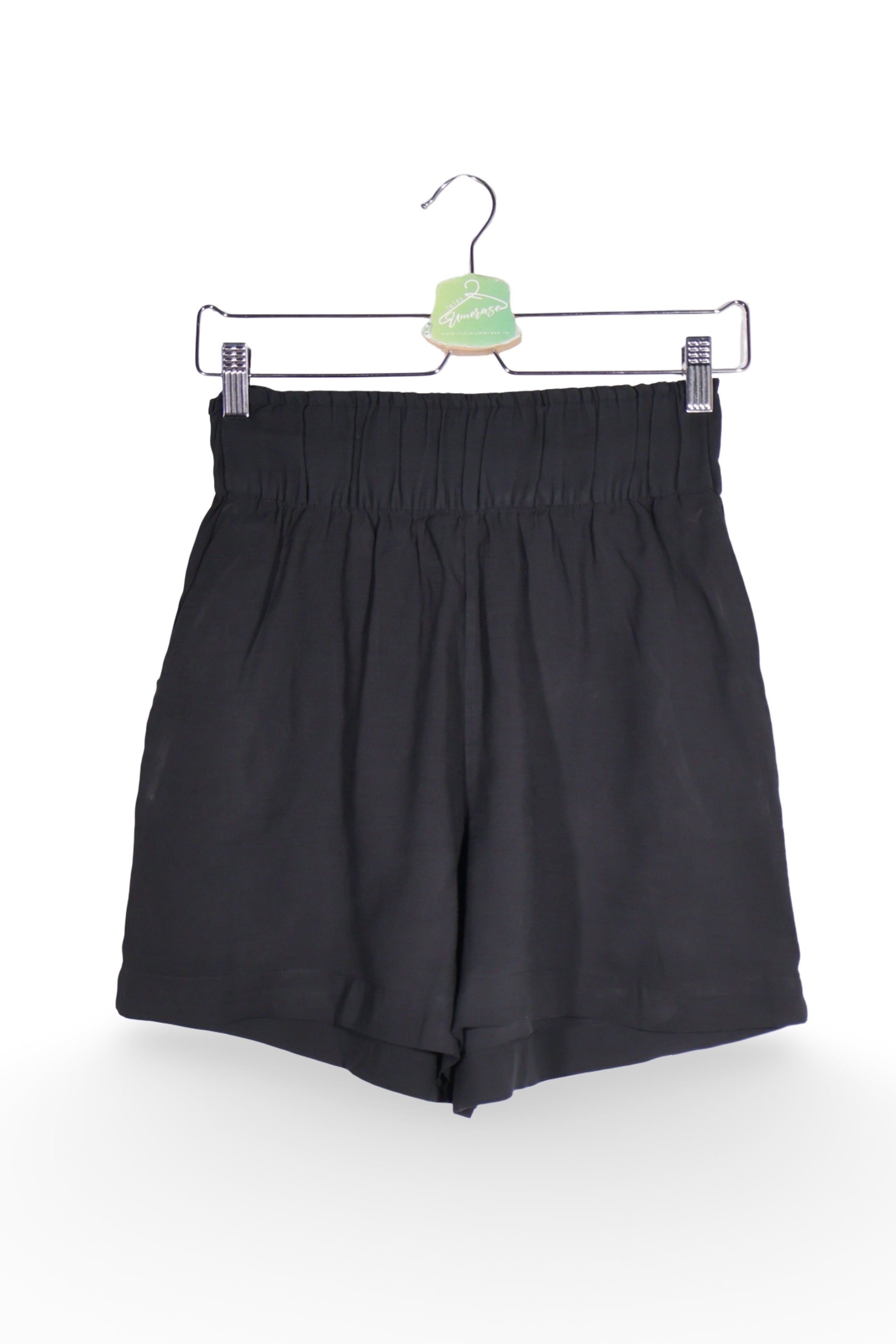 Pantaloni scurți - Sisley negri cu talie elasticata si croiala lejera – L – Femei - fata