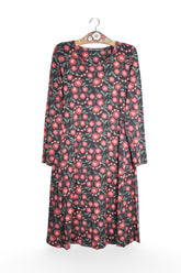 Rochie - Premium neagră cu imprimeu floral si croială fluidă – M – Femei - fata