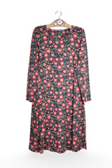 Rochie - Premium neagră cu imprimeu floral si croială fluidă – M – Femei - fata