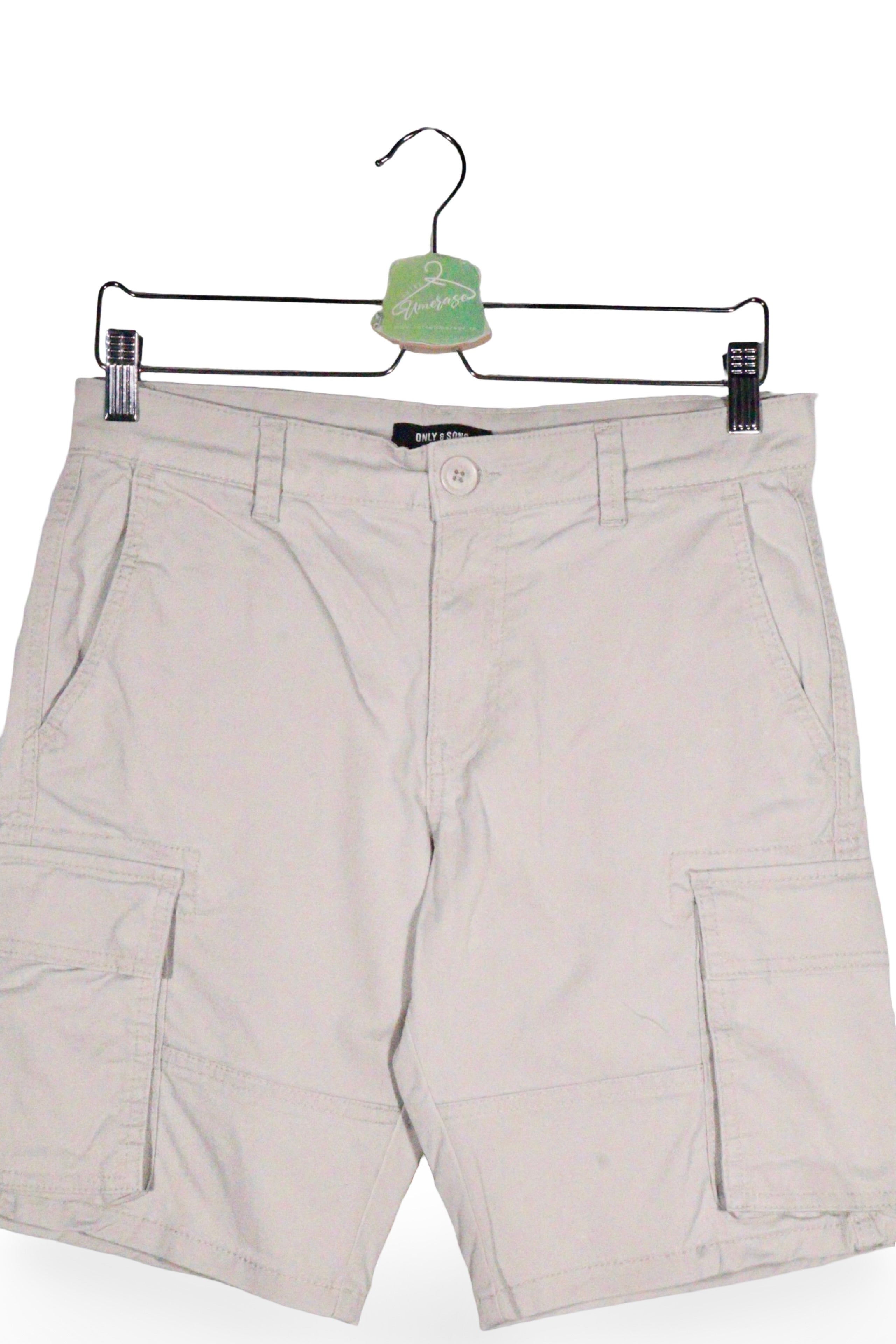 Pantaloni scurți - ONLY&SONS bej deschis din bumbac cu buzunare cargo – S – Bărbați - detaliu