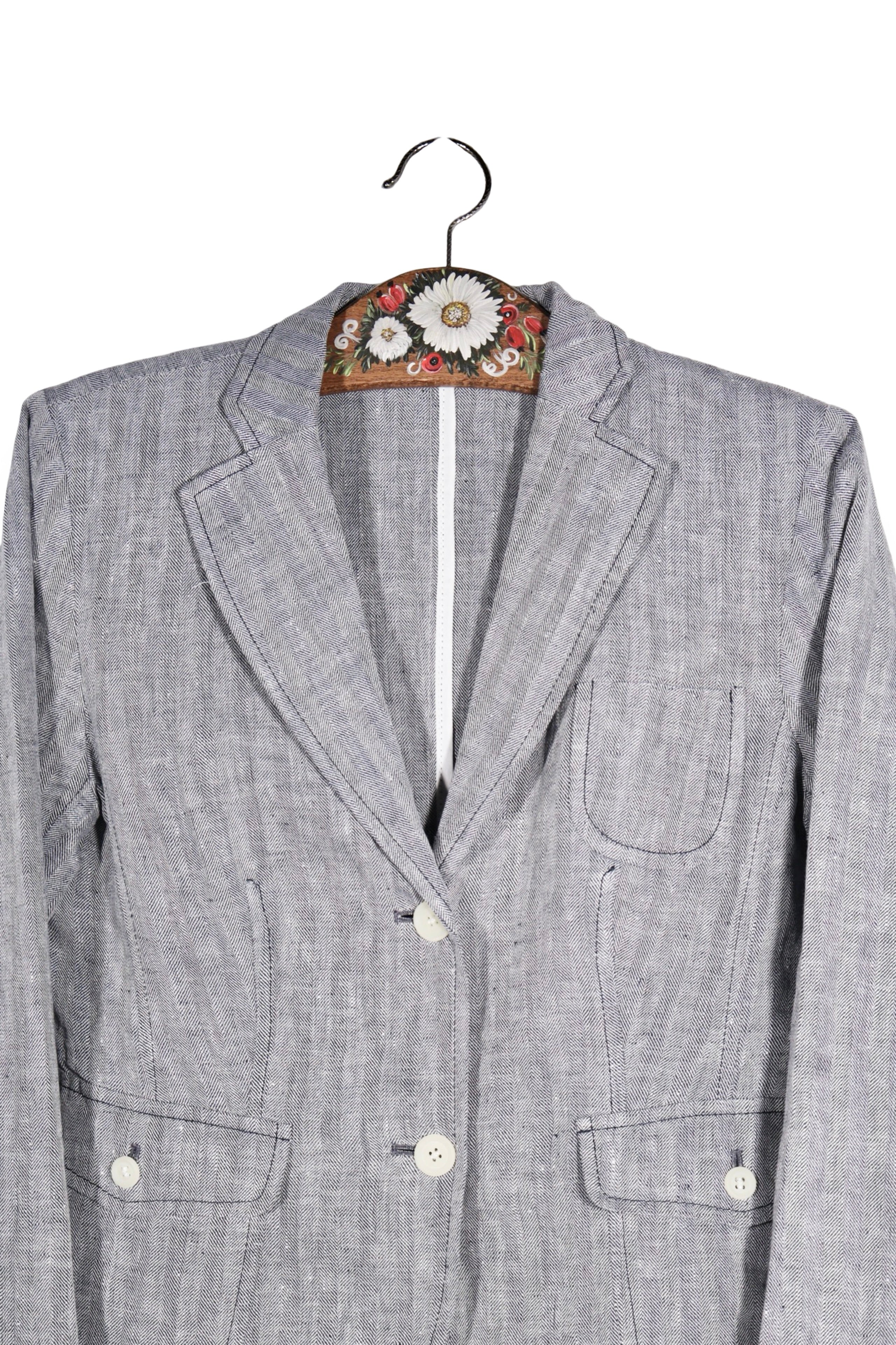 Sacou - Premium gri din in cu linii curate – M – Femei - detaliu