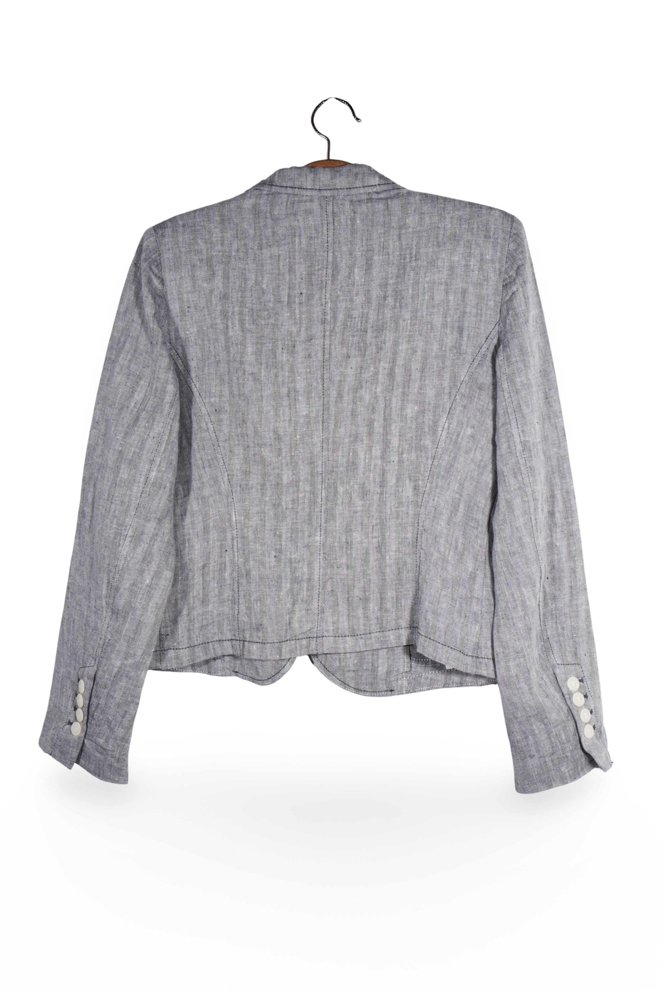 Sacou - Premium gri din in cu linii curate – M – Femei - spate