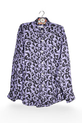 Cămașă - Vintage lila cu imprimeu abstract si croiala lejera – XL – Femei - fata