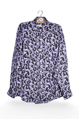 Cămașă - Vintage lila cu imprimeu abstract si croiala lejera – XL – Femei - fata