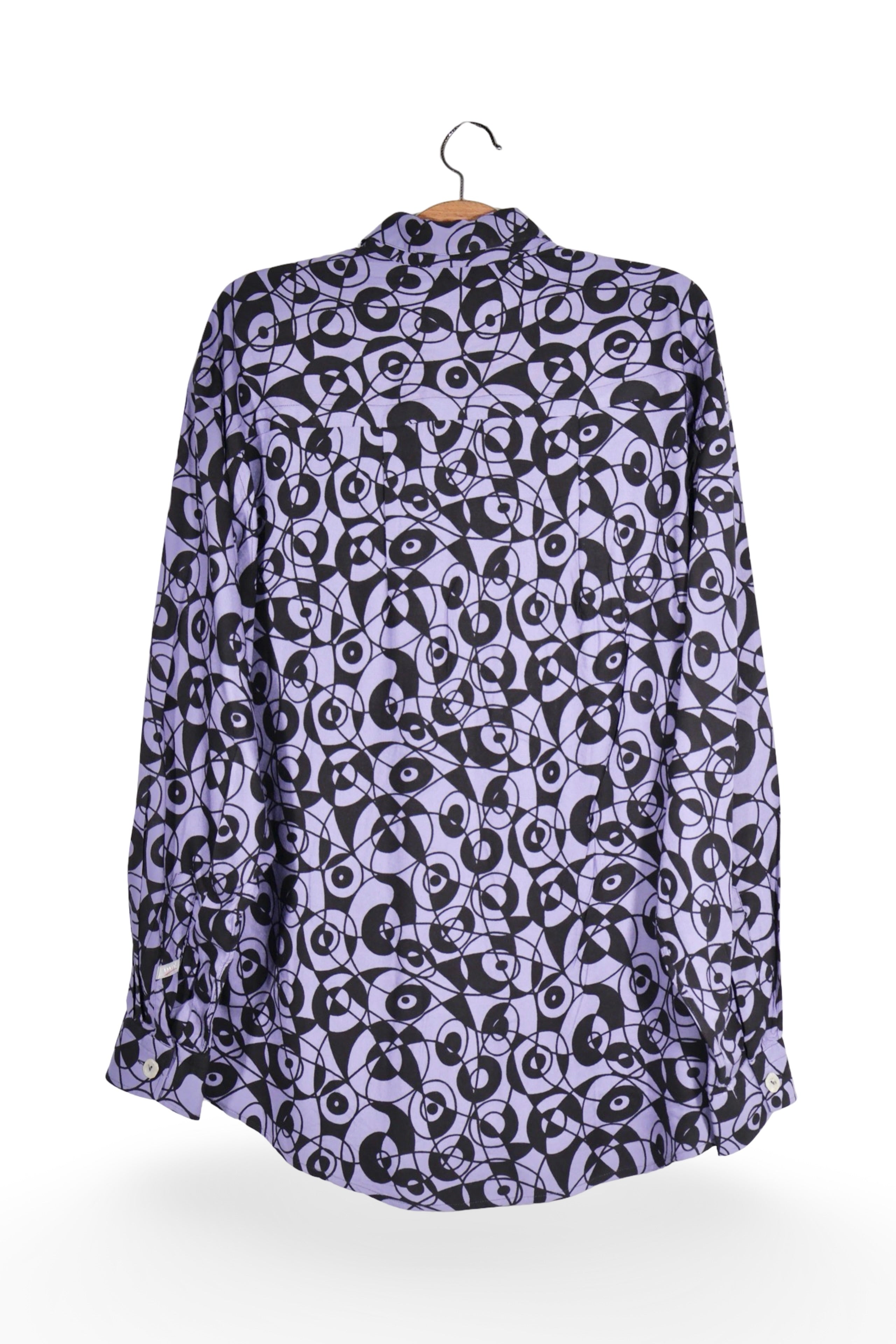 Cămașă - Vintage lila cu imprimeu abstract si croiala lejera – XL – Femei - detaliu