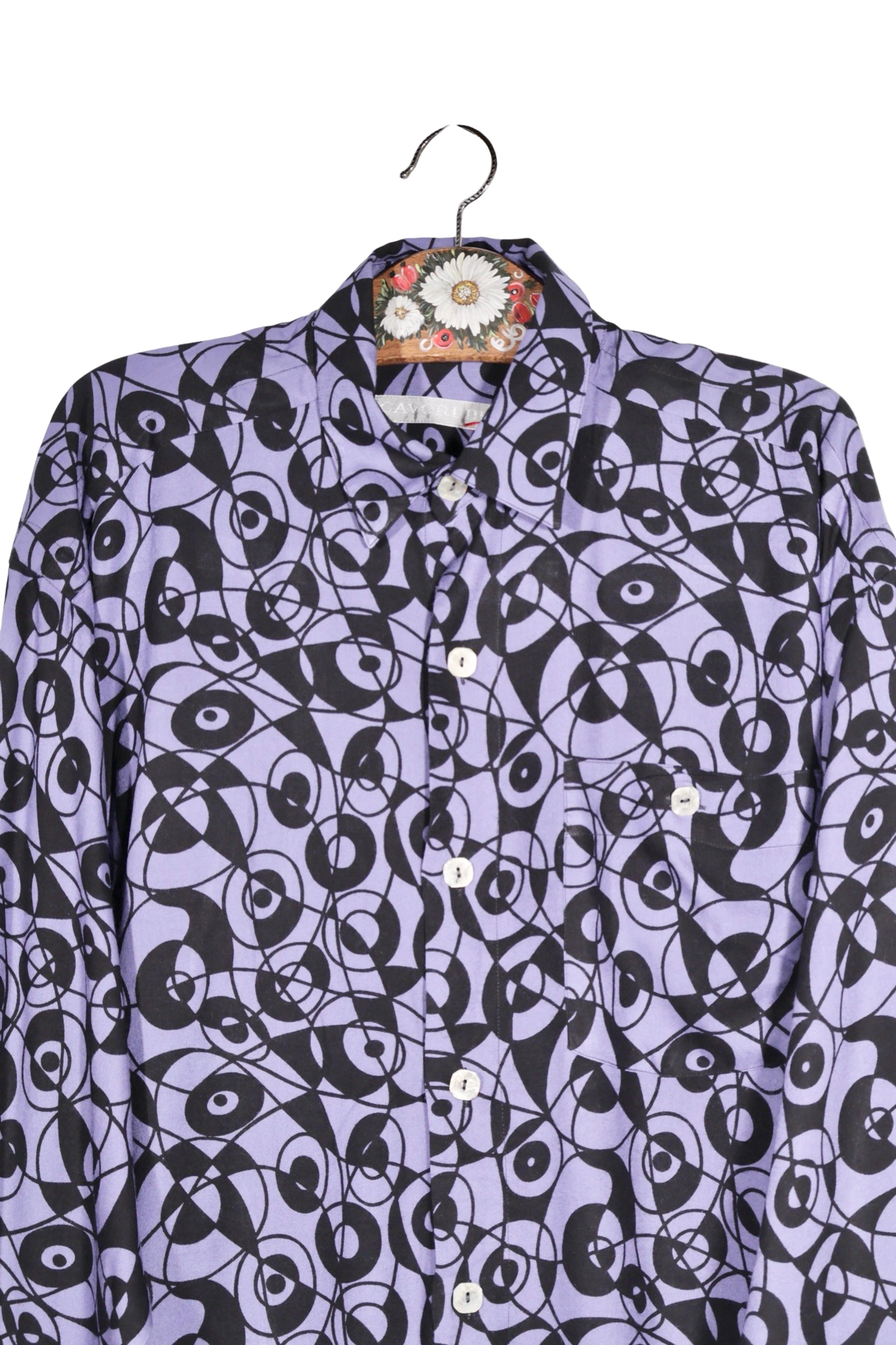 Cămașă - Vintage lila cu imprimeu abstract si croiala lejera – XL – Femei - spate
