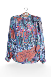 Cămașă - Vintage multicolor din viscoza cu imprimeu grafic – M – Femei - fata