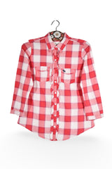 Cămașă - Abercrombie&Fitch carouri rosii din bumbac cu broderie decorativa – S – Femei - fata