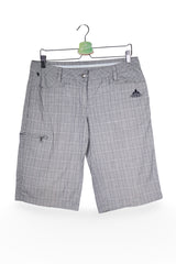 Pantaloni scurți - Vaude gri deschis cu carouri fine, croială funcțională – S – Femei - fata