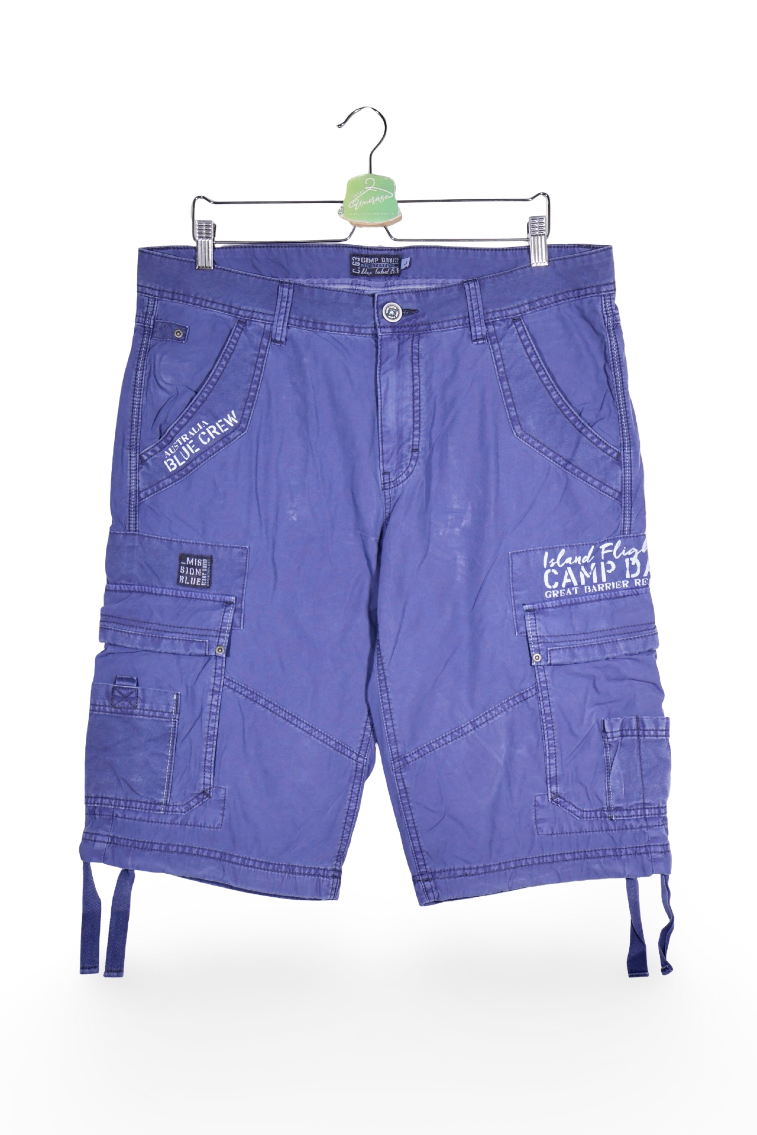 Pantaloni scurți - Camp David albastru-violet din bumbac cu buzunare cargo – L – Bărbați - fata