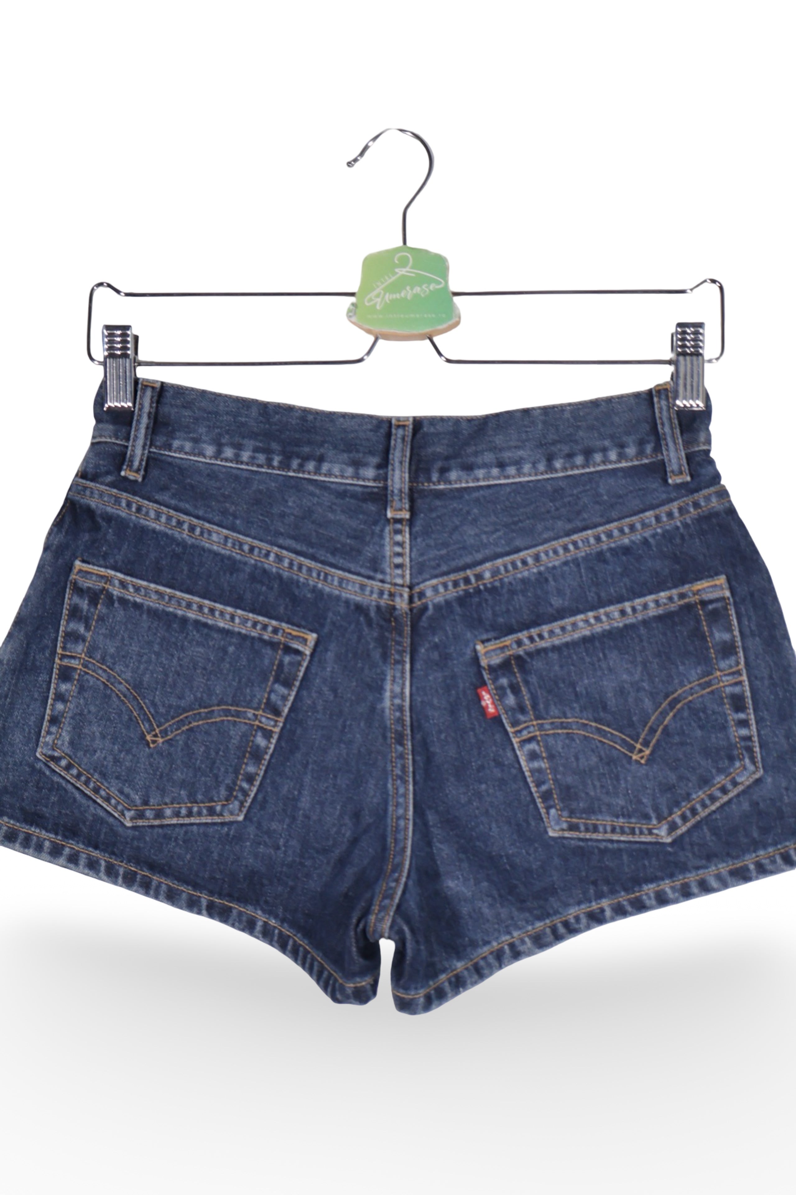 Blugi scurți - Levi's albaștri din denim cu croială scurtă – S – Femei - spate