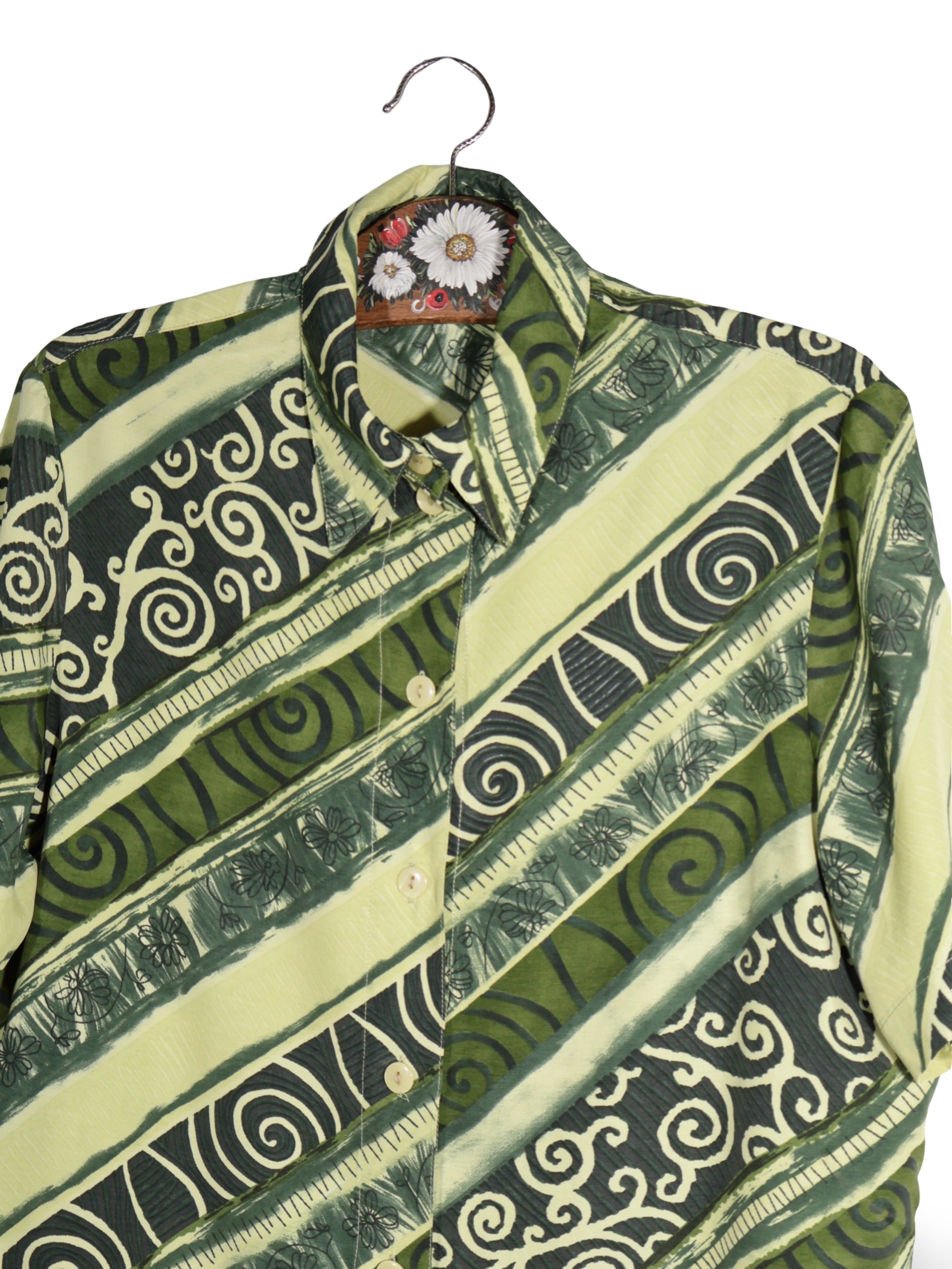 Cămașă Vintage verde cu imprimeu grafic – M – Femei - imagine 2
