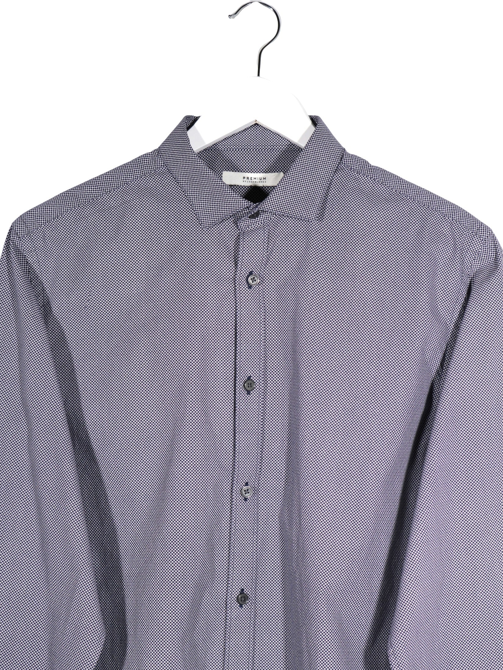 Camasa Premium by Jack & Jones bleumarin cu micro-model alb mărime M detaliu material și croială second-hand premium