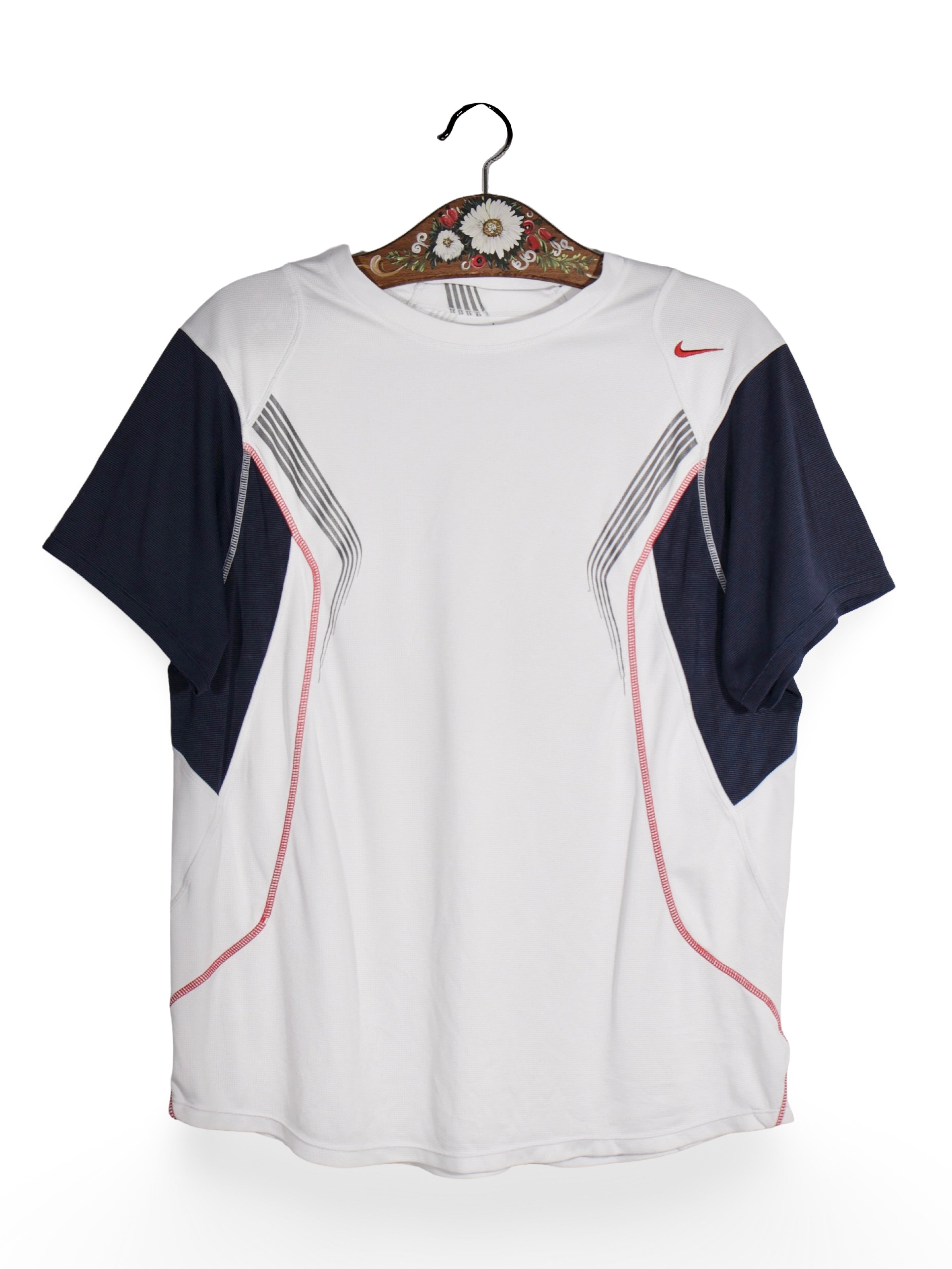 Tricou NIKE alb cu detalii bleumarin – M – Femei - imagine 1