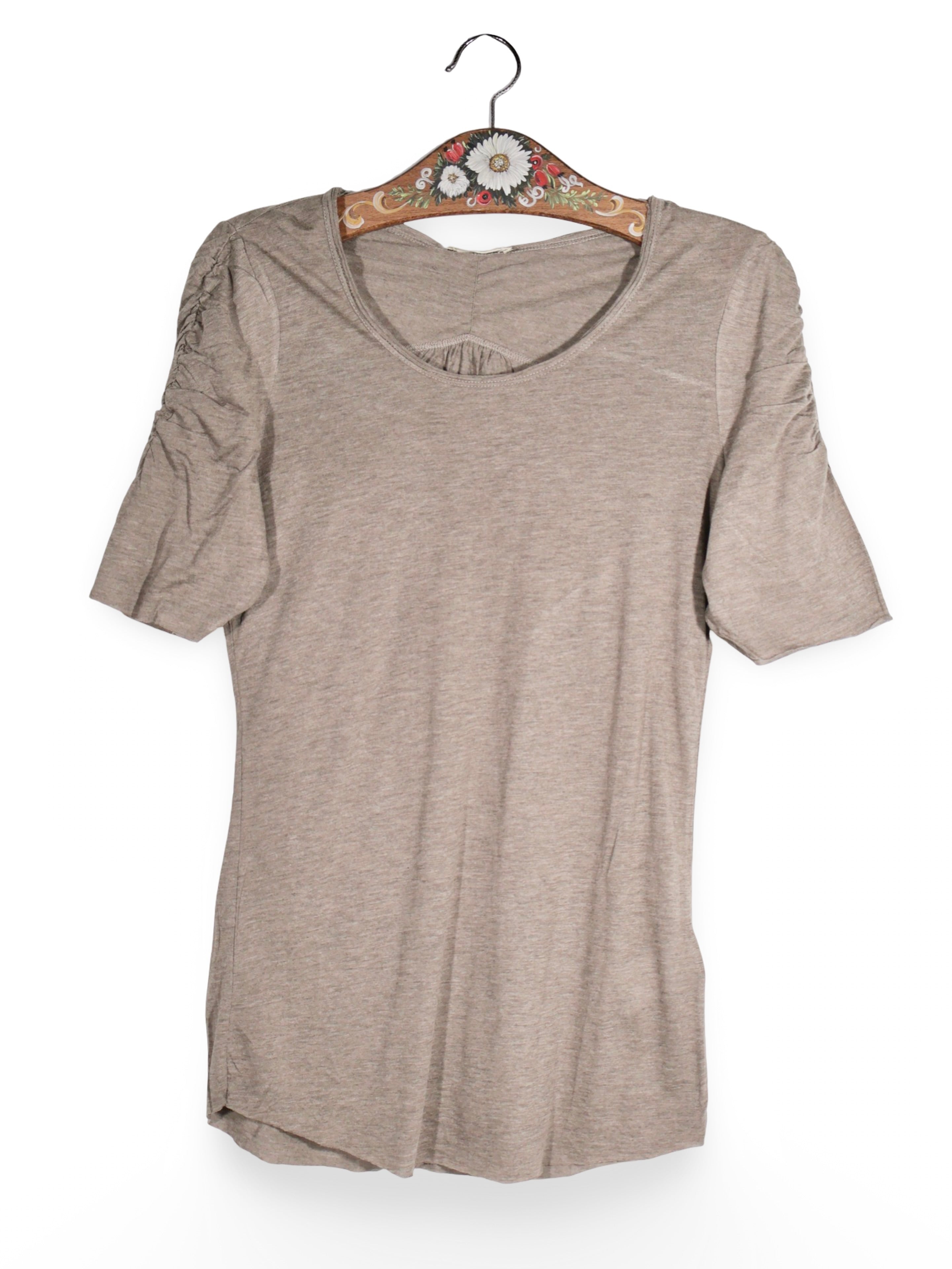 Tricou Premium bej melanj cu maneci incretite – S – Femei - imagine 1
